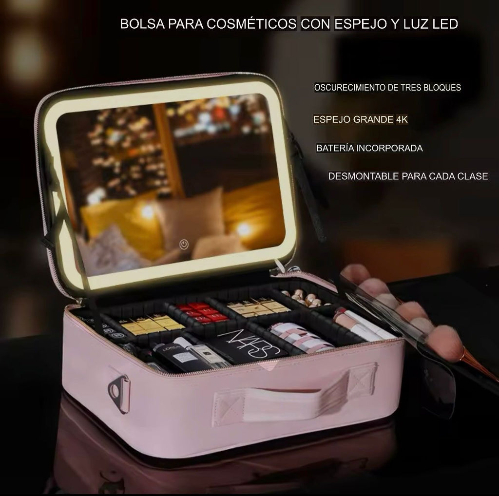 Bolsa de Cosméticos con Espejo LED 4K - ¡Organización y Maquillaje Perfectos en Cualquier Lugar!